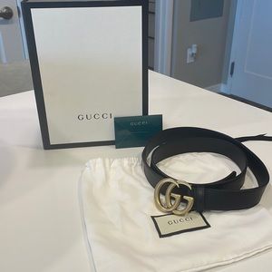 Leather Gucci Belt with Double G Buckle